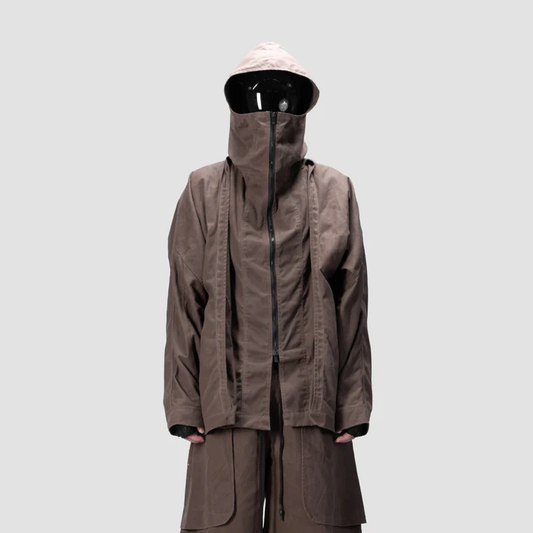 BACK PLEATED HOODED SHIRT - BROWN - BEV C multi label store