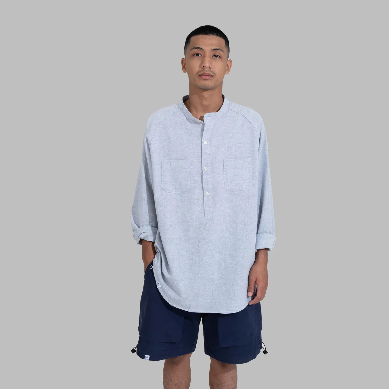 Popover Shirt / Cotton Linen - Blue - BEV C multi label store