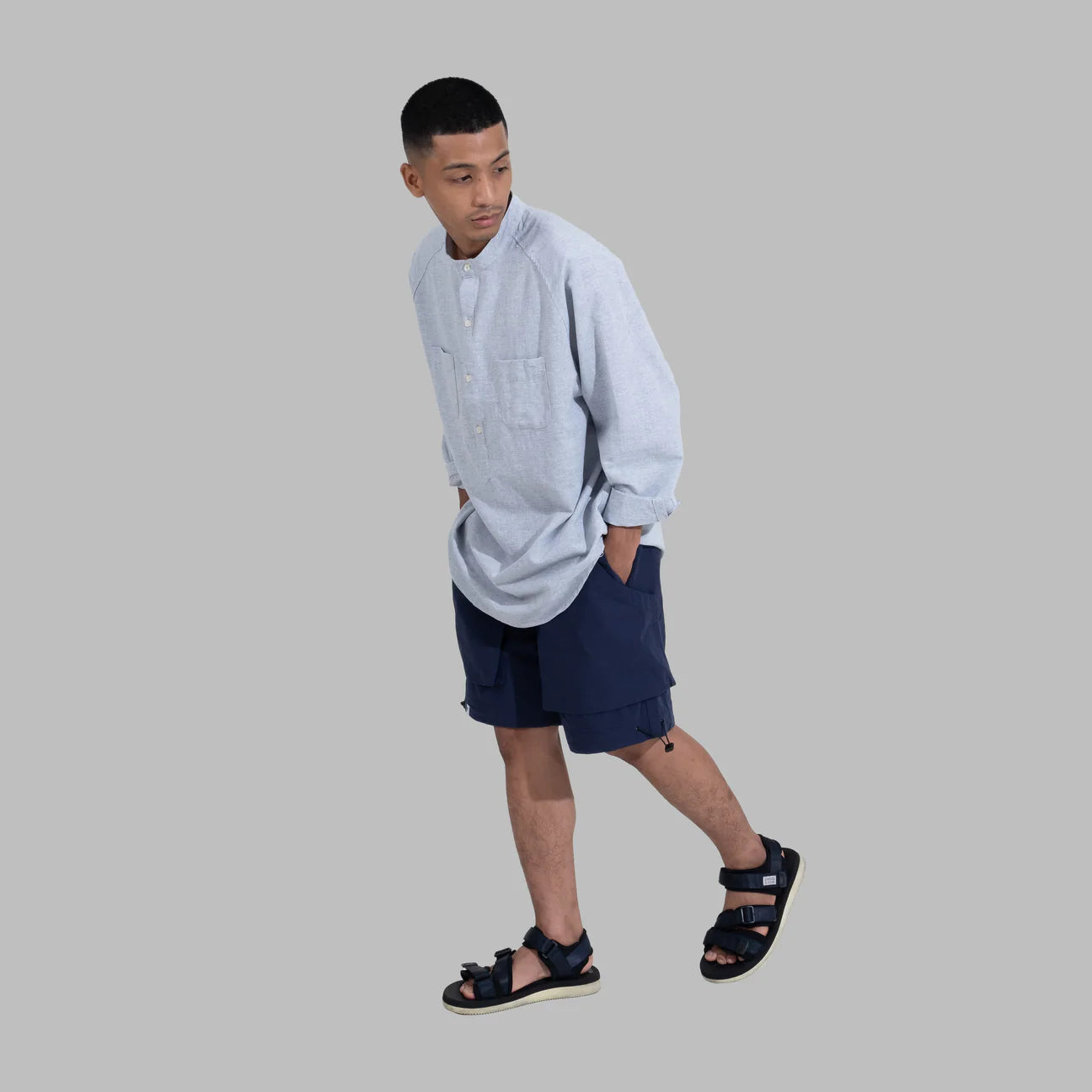 Popover Shirt / Cotton Linen - Blue - BEV C multi label store