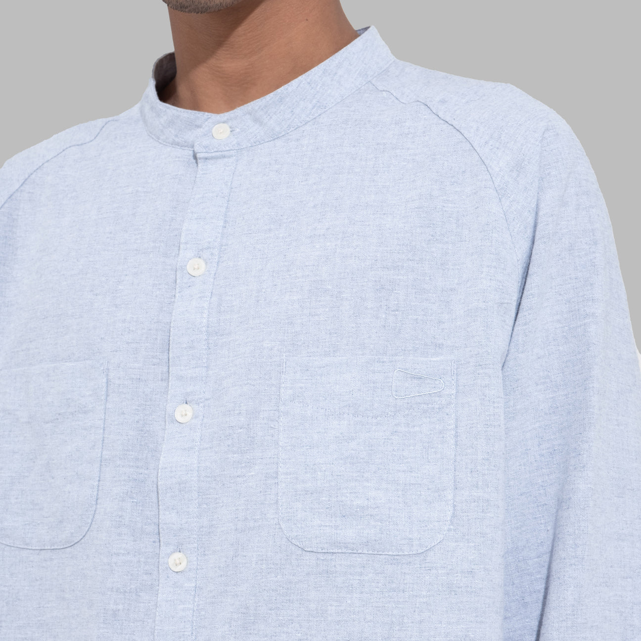 Popover Shirt / Cotton Linen - Blue - BEV C multi label store