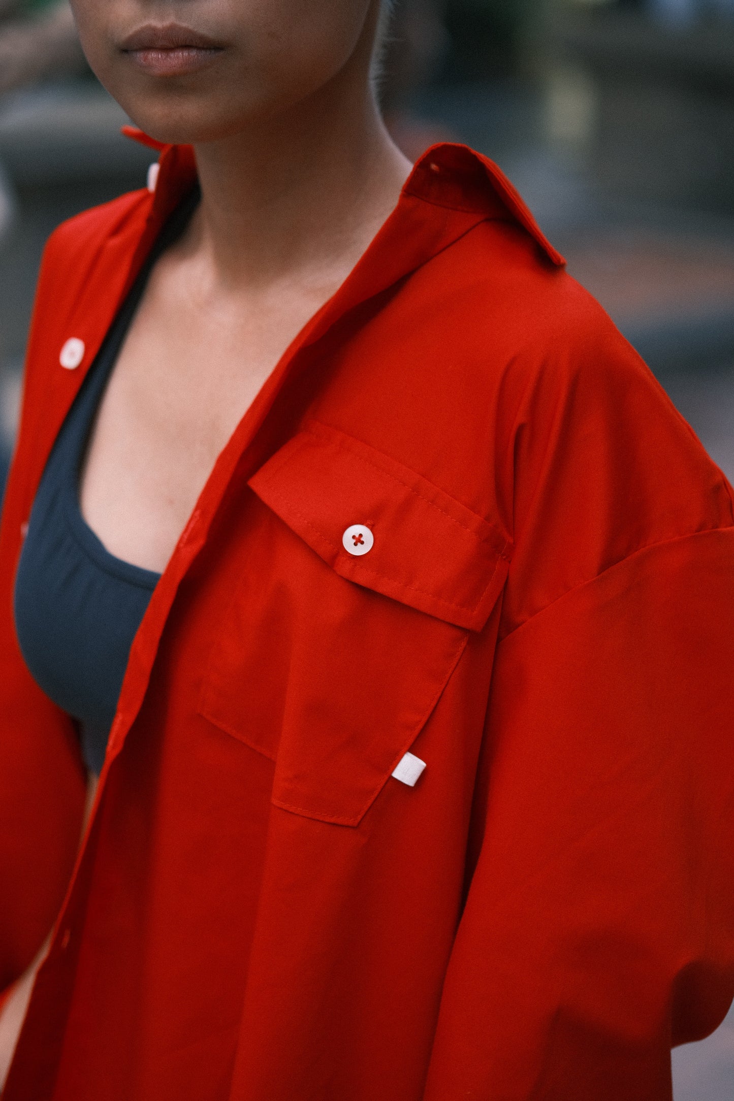 Magnolia Giant Collar Shirt - Red - BEV C multi label store