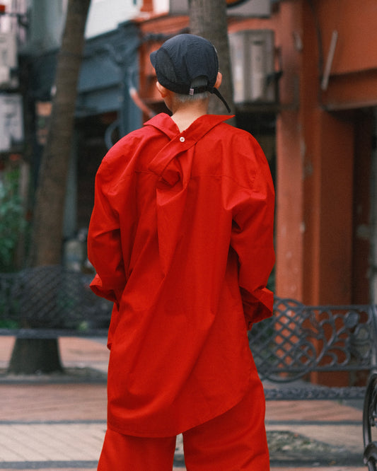 Magnolia Giant Collar Shirt - Red - BEV C multi label store