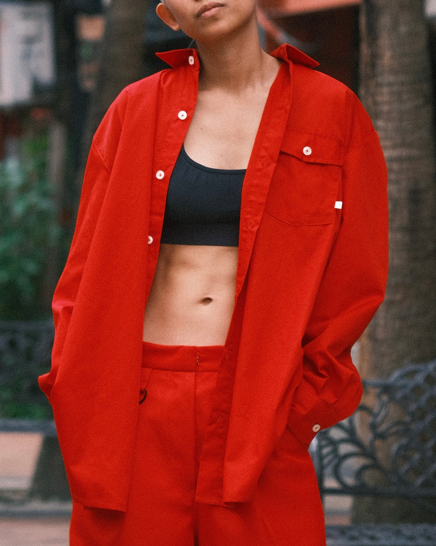 Magnolia Giant Collar Shirt - Red - BEV C multi label store