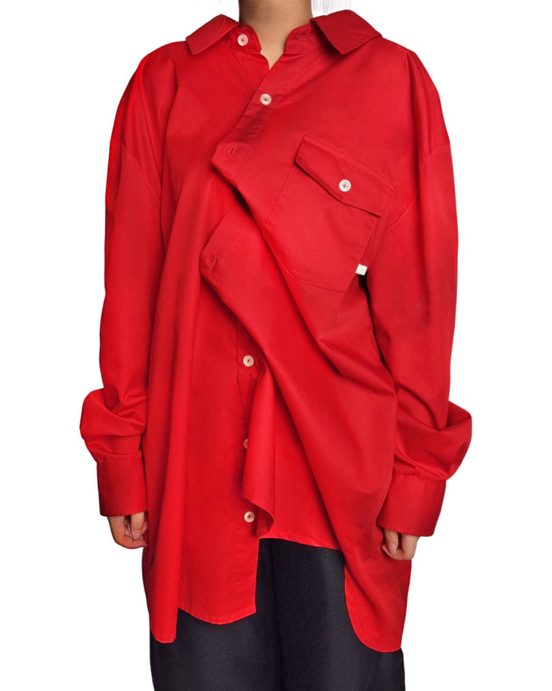 Magnolia Giant Collar Shirt - Red - BEV C multi label store
