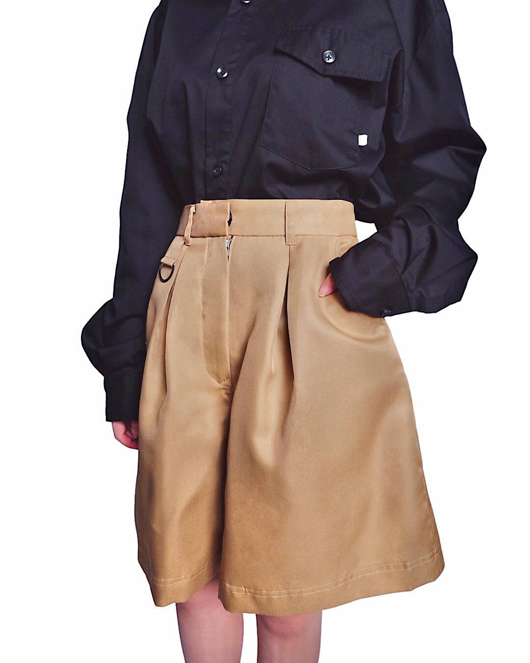 Highwaist Shorts with Ring - Khaki - BEV C multi label store